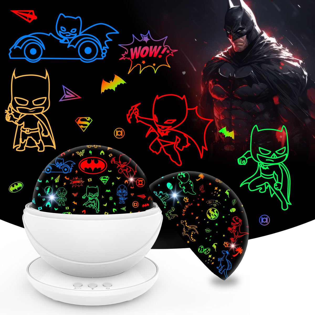 VANSHINIEER Batman night light projector front view for kids' rooms