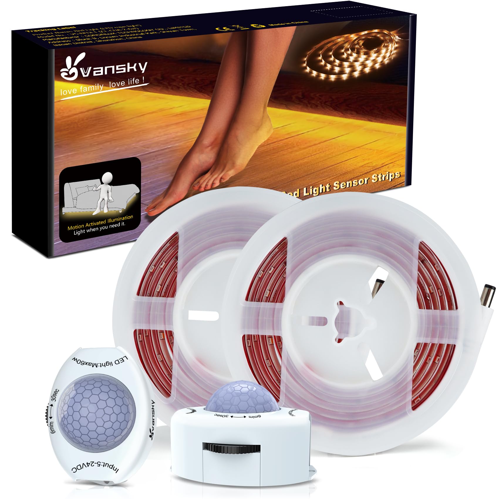 Vansky bed light strip with warm glow for safe night navigation.