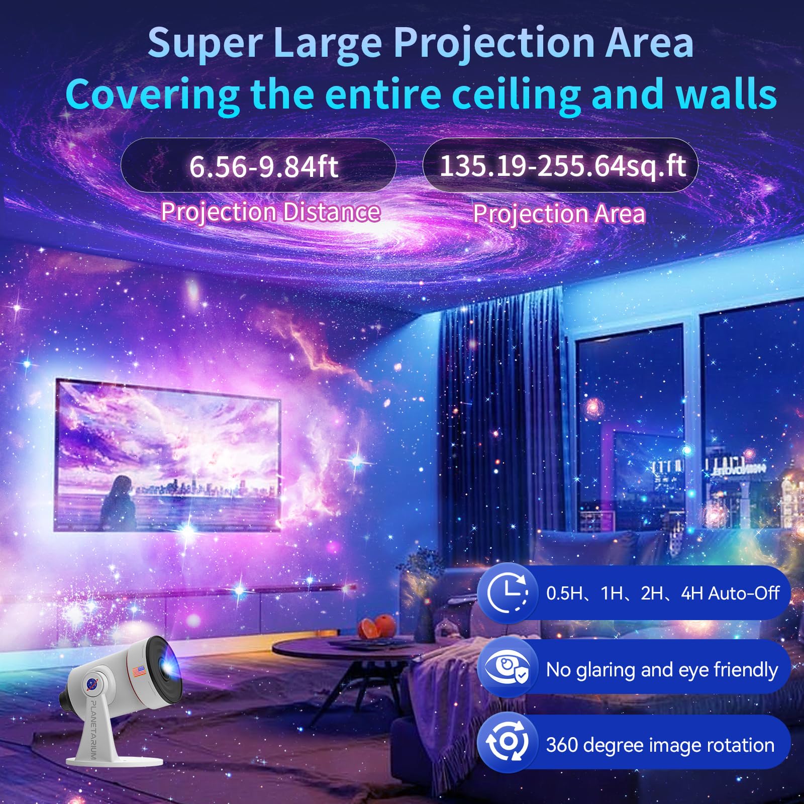 VanSmaGo Galaxy Projector disc Saturn captures ringed planet visuals for atmosphere.