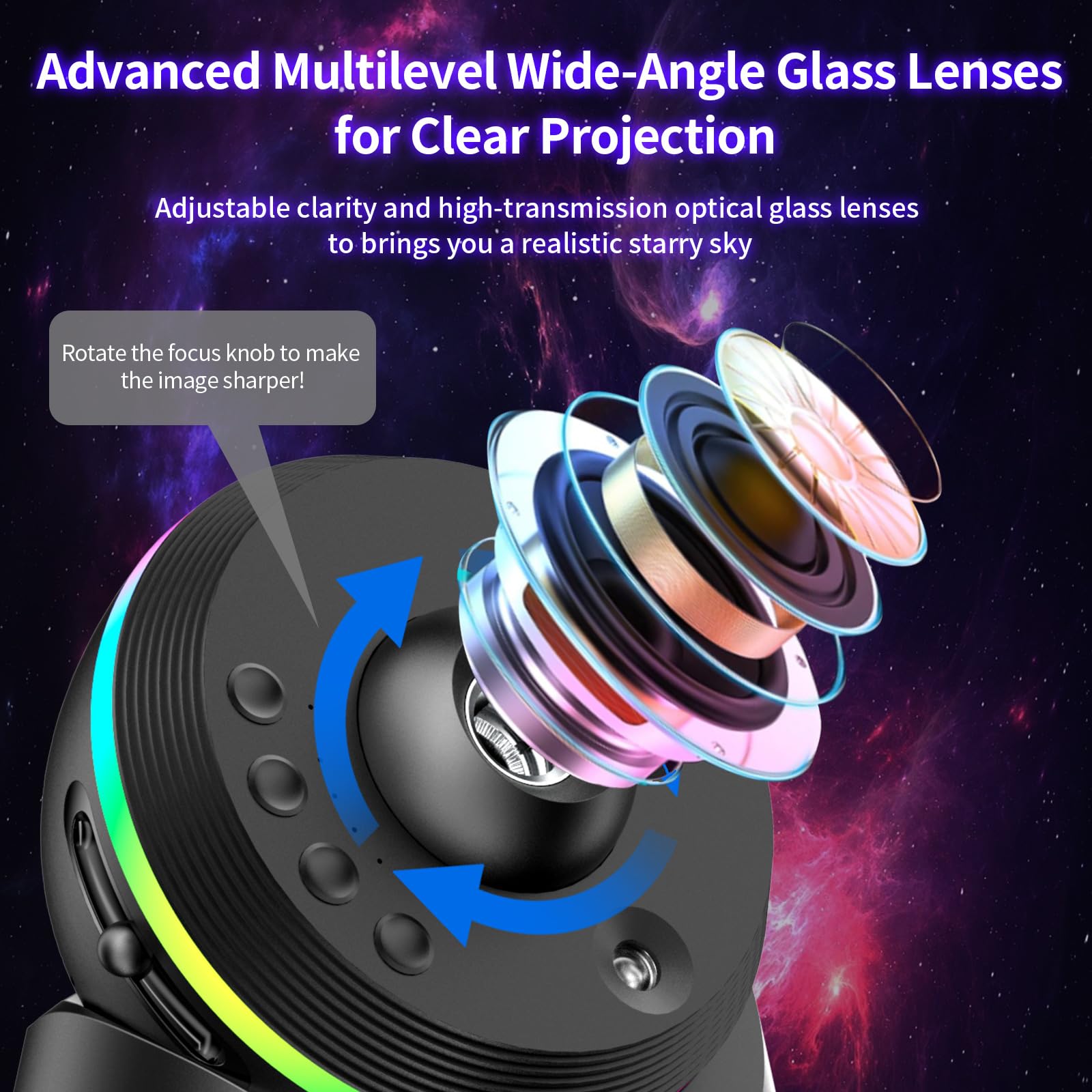 VanSmaGo top-focus knob lets you sharpen images for clearer star patterns on ceilings.