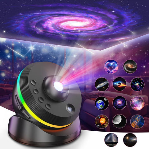 VanSmaGo Upgraded Metros planetarium projector creates a vivid ceiling night sky for immersive relaxation