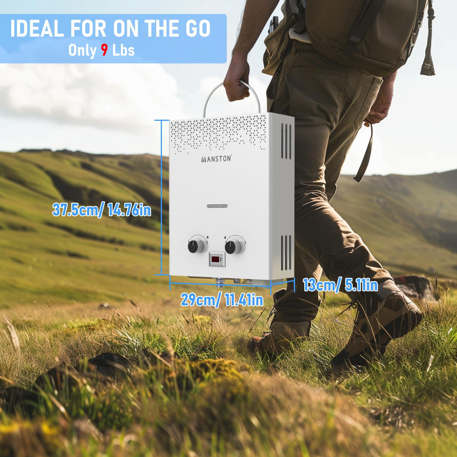 VANSTON portable water heater with compact design fits small spaces for travel.