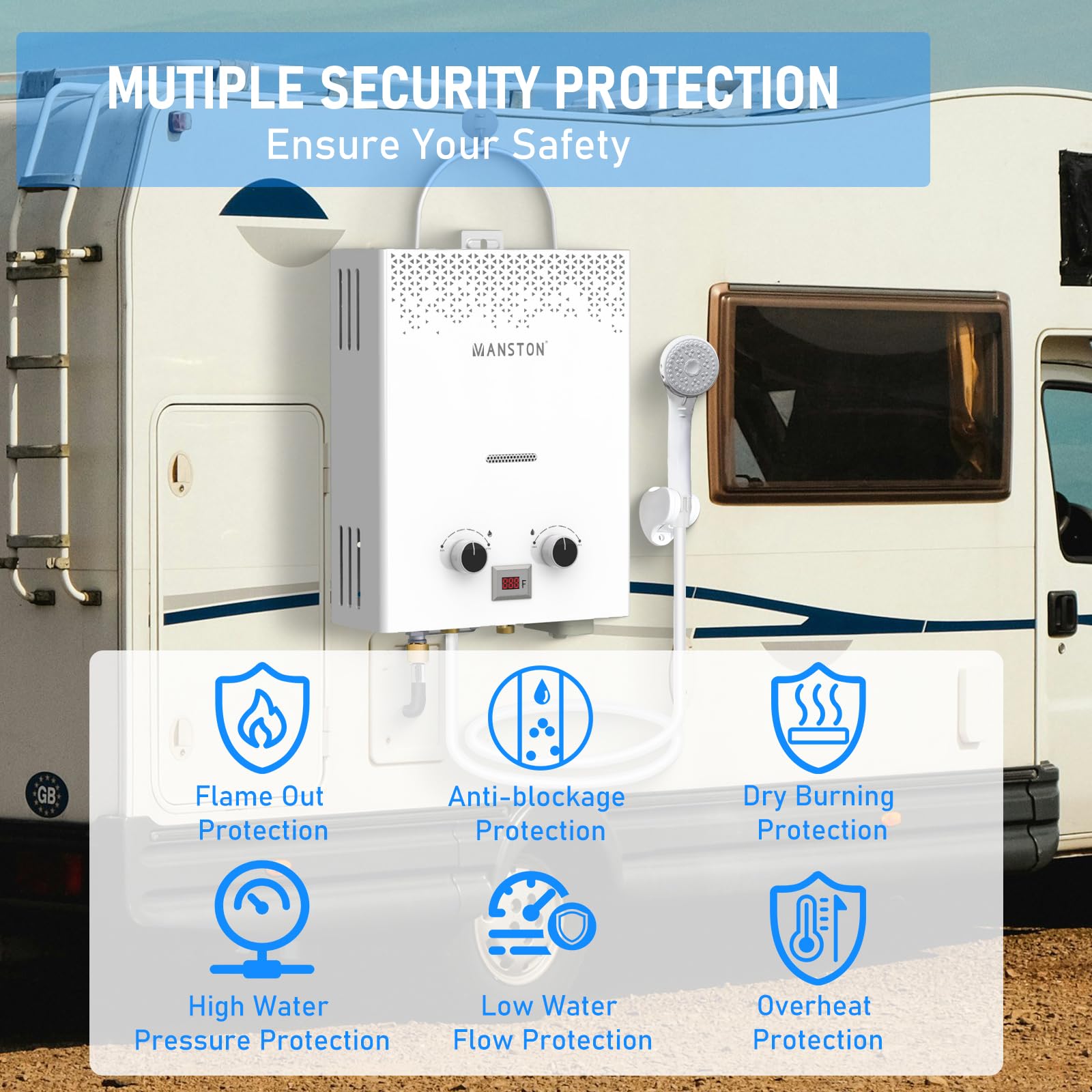 VANSTON safety system includes overheat protection for safe outdoor operation.