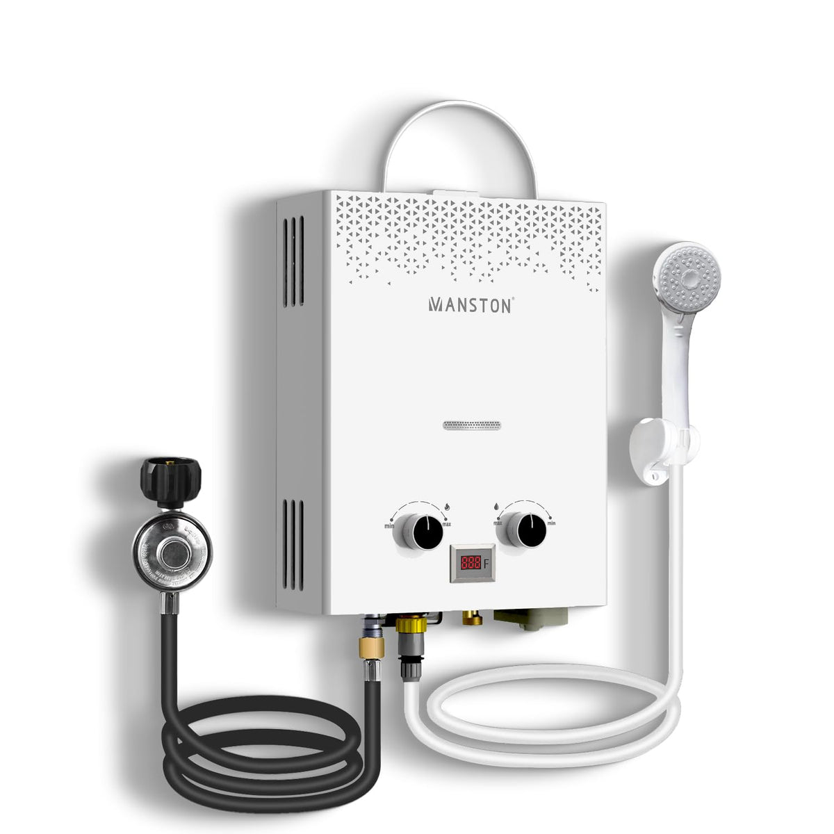 VANSTON tankless water heater in outdoor setup delivers on-demand hot water for camping.