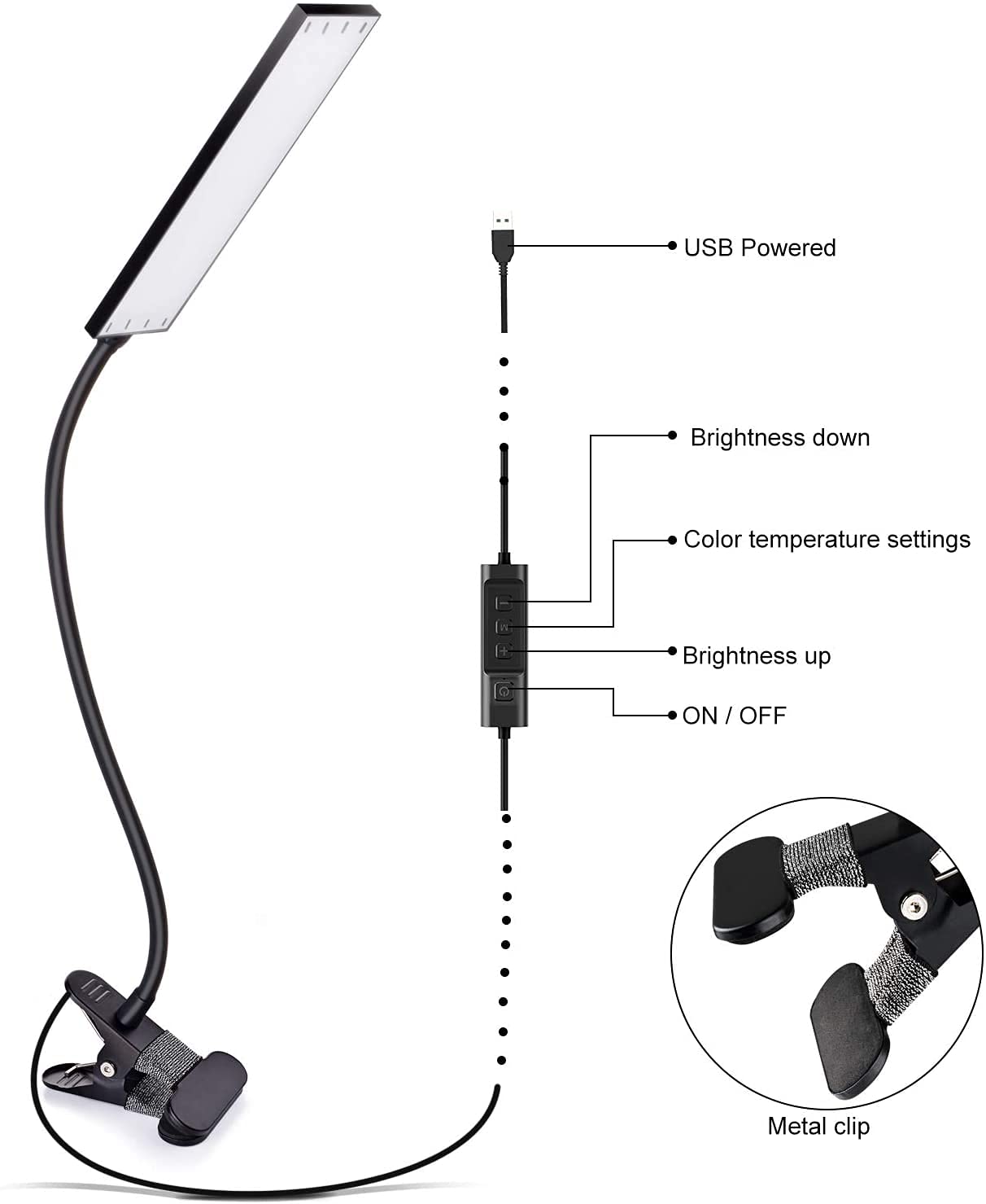 Vansuny metal clip secures lamp to desks or shelves