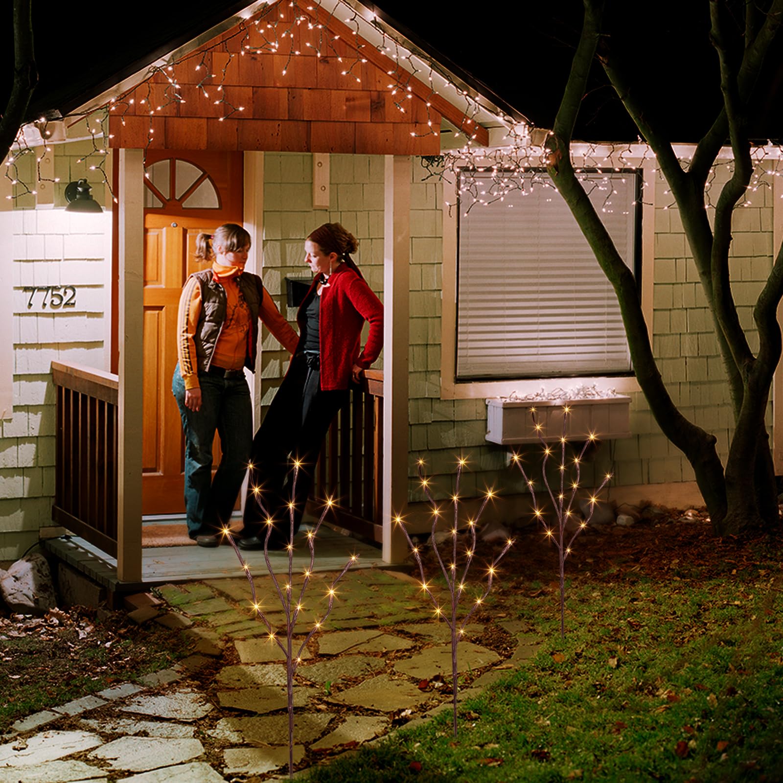 Vanthylit soft LED bulbs deliver warm glow on pathways.
