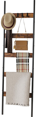 Vantimo 5-tier blanket ladder displaying blankets in a cozy living room.