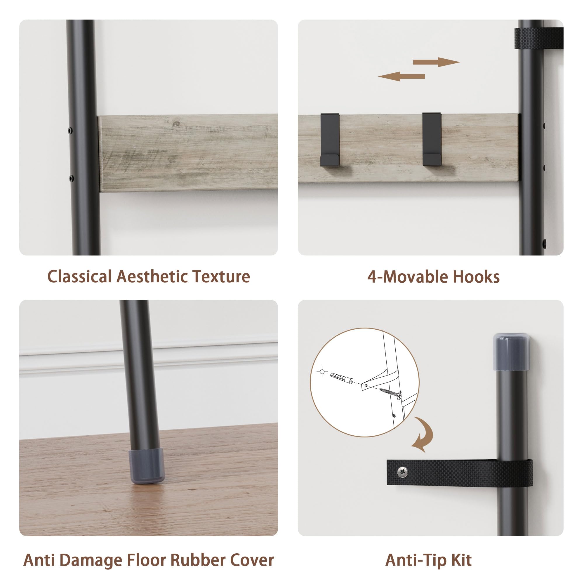 Vantimo farmhouse rack shelf blends with living room decor.