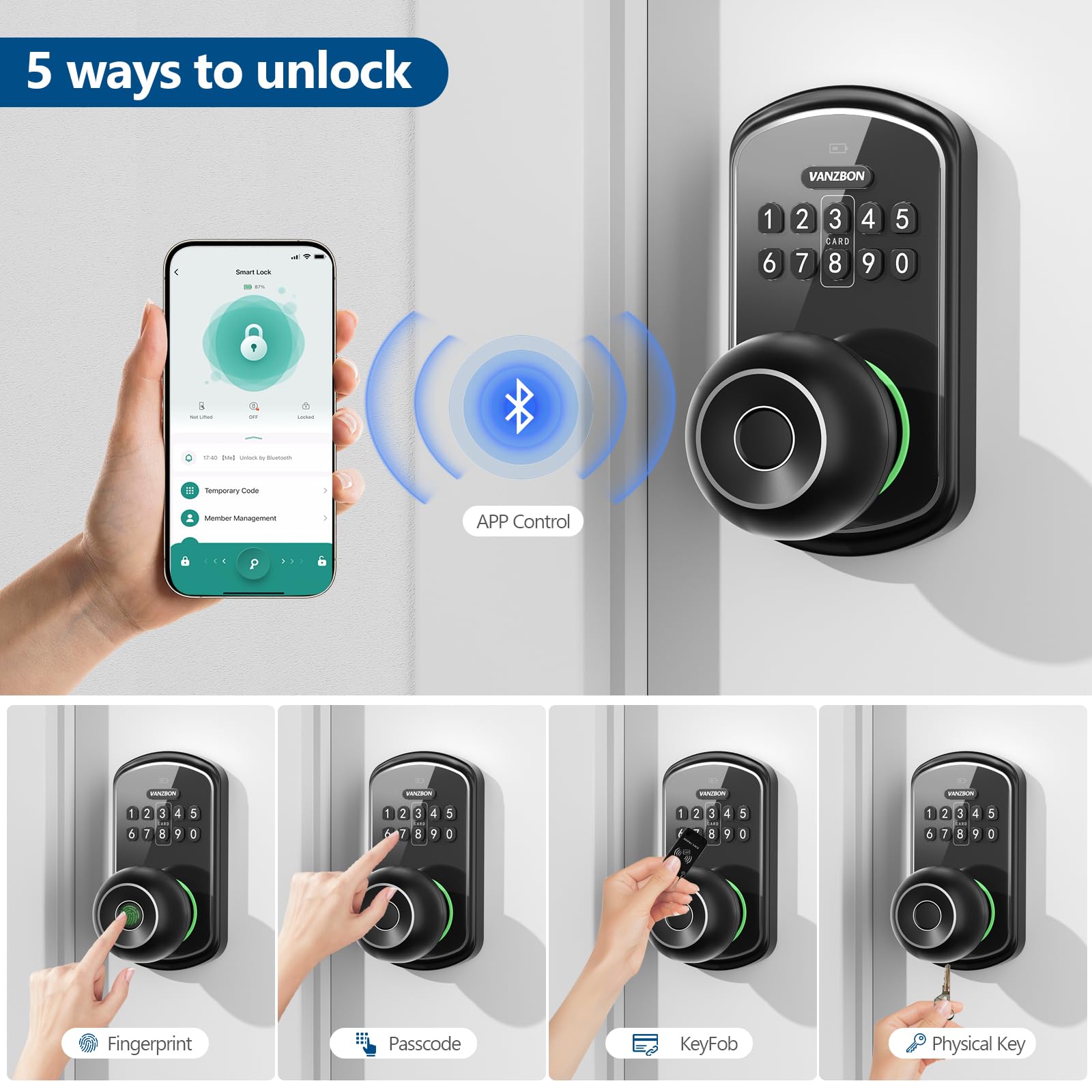 VANZBON lock backlit keypad shown for nighttime access and visibility