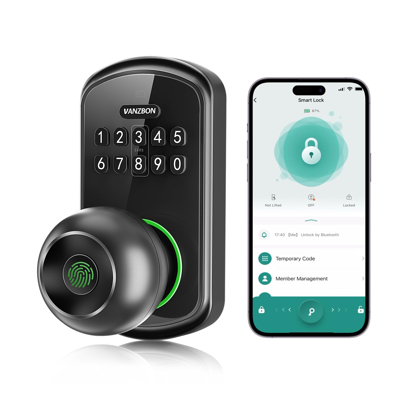 VANZBON smart door knob lock on the front door with keypad for secure everyday entry