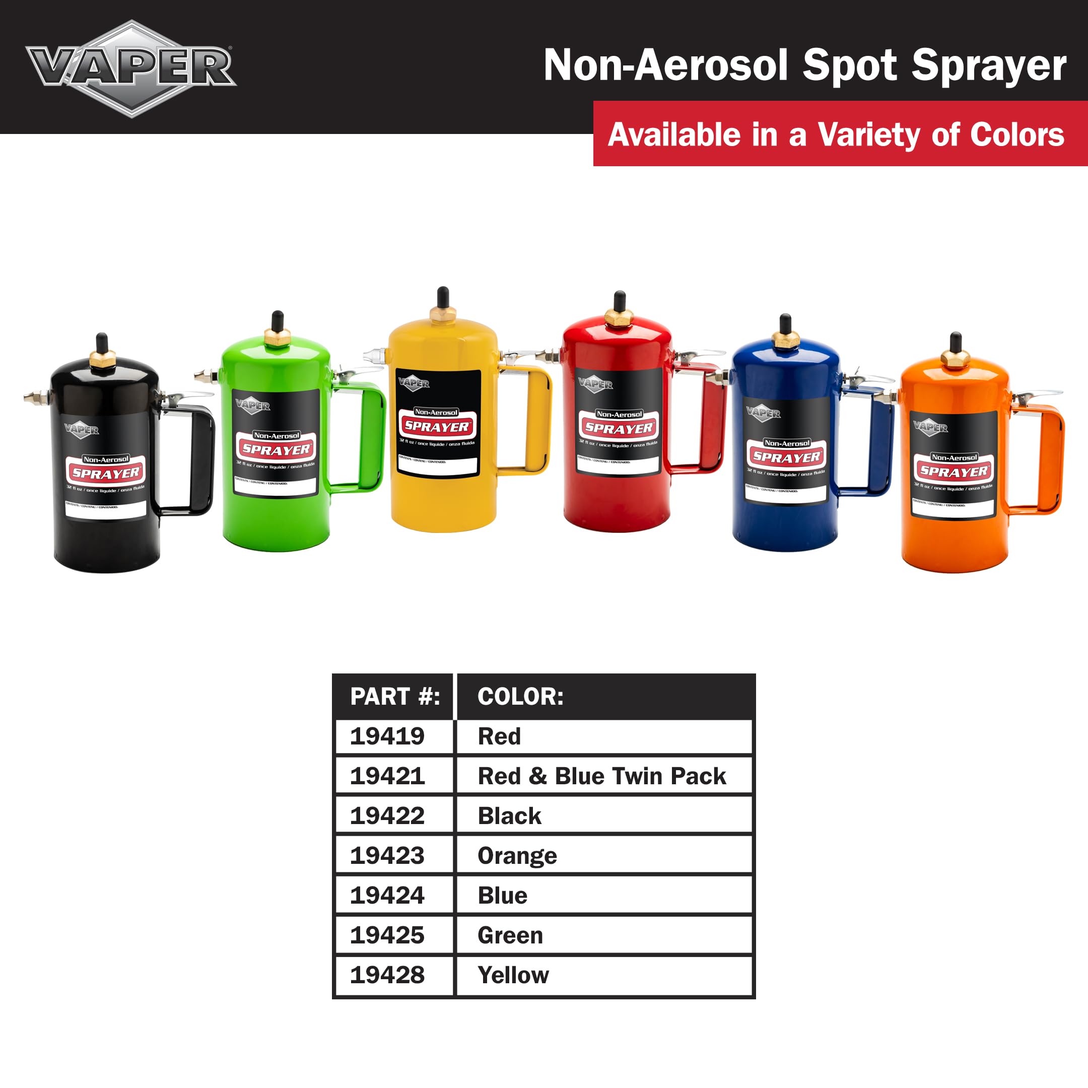 Vaper 19421 twin-pack spot spray operates at 80-150 PSI for consistent results.