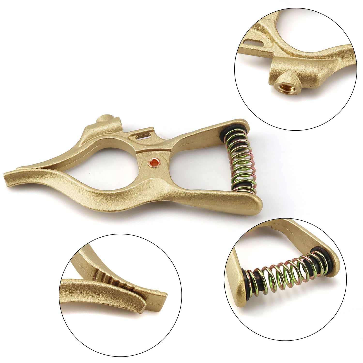 Brass construction ensures durability and stable conductivity during heavy-duty welding.