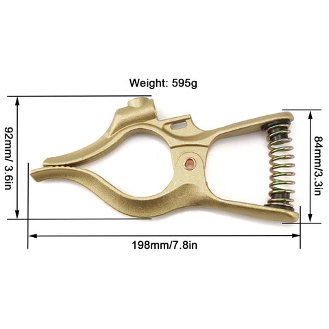 Vaphy ground clamp shows 8-inch length with 2-inch jaw opening for solid connections.