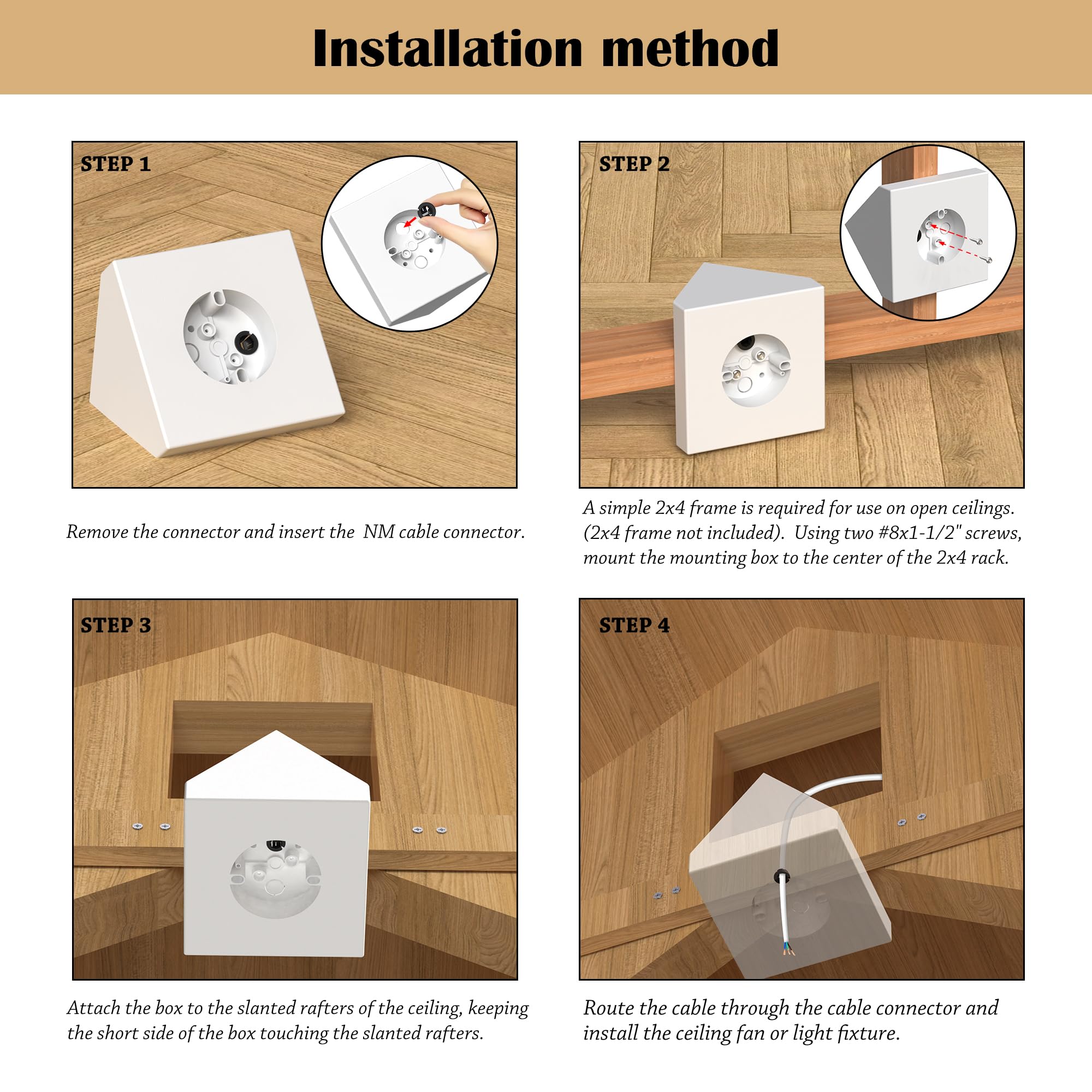 Vapikirv FB900-1 open cathedral ceiling installation uses simple framing.