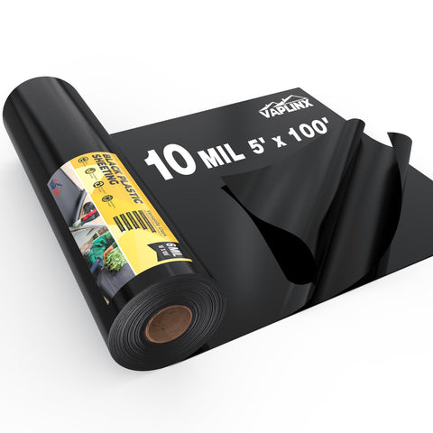 VAPLINX 10 Mil black plastic sheeting in a garden for weed control and moisture management
