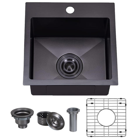 VAPSINT black drop-in bar sink exterior dimensions for compact outdoor kitchens.