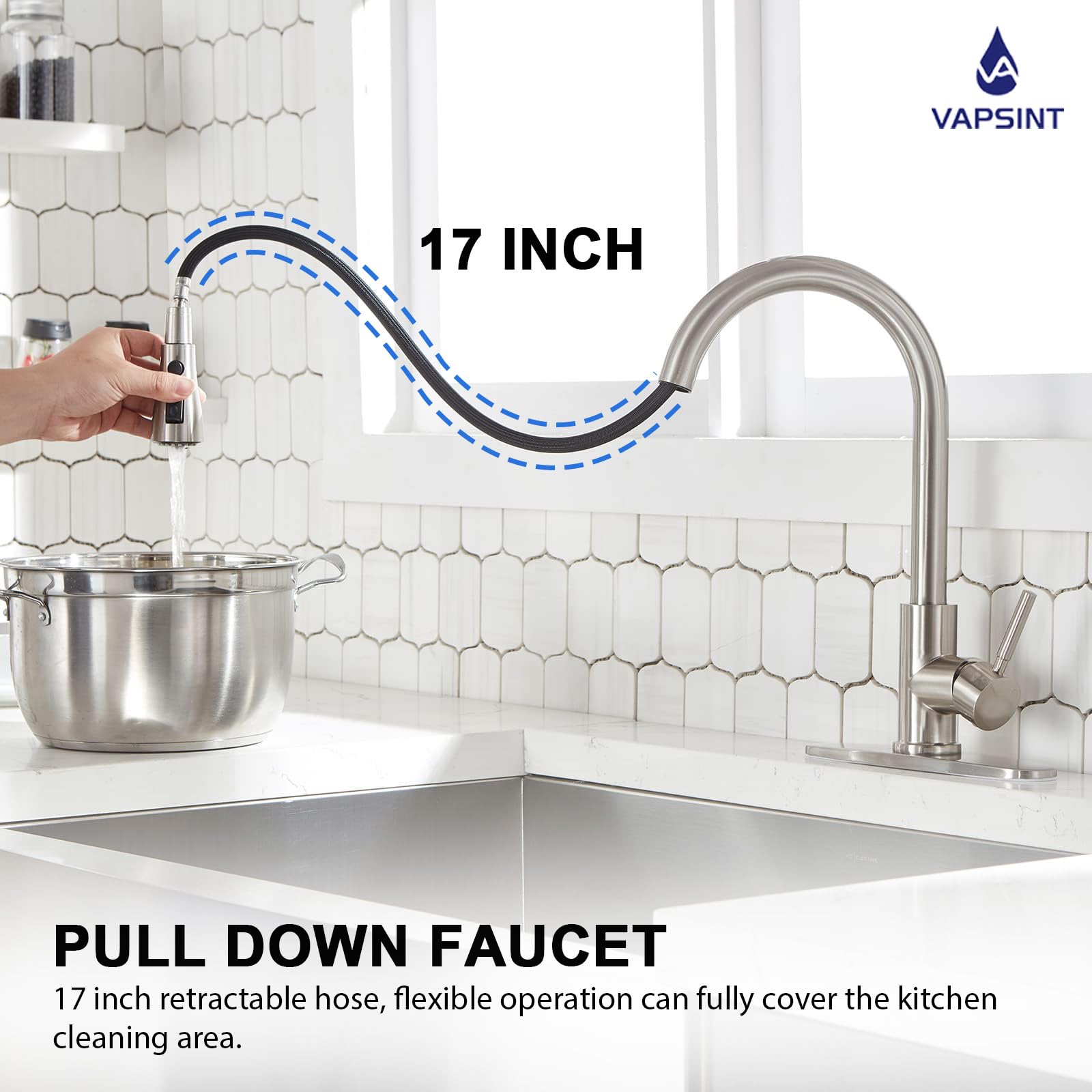 VAPSINT high-arc 360-degree swivel for full sink coverage