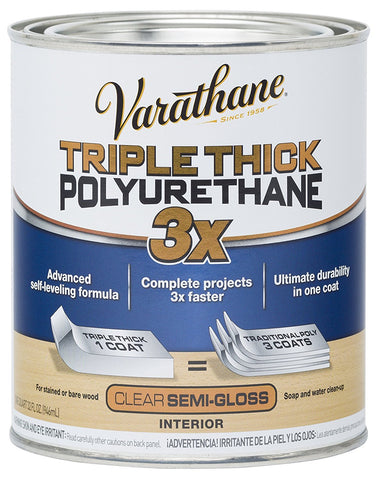 Varathane Triple Thick polyurethane self-leveling wood finish protects surfaces from scratches
