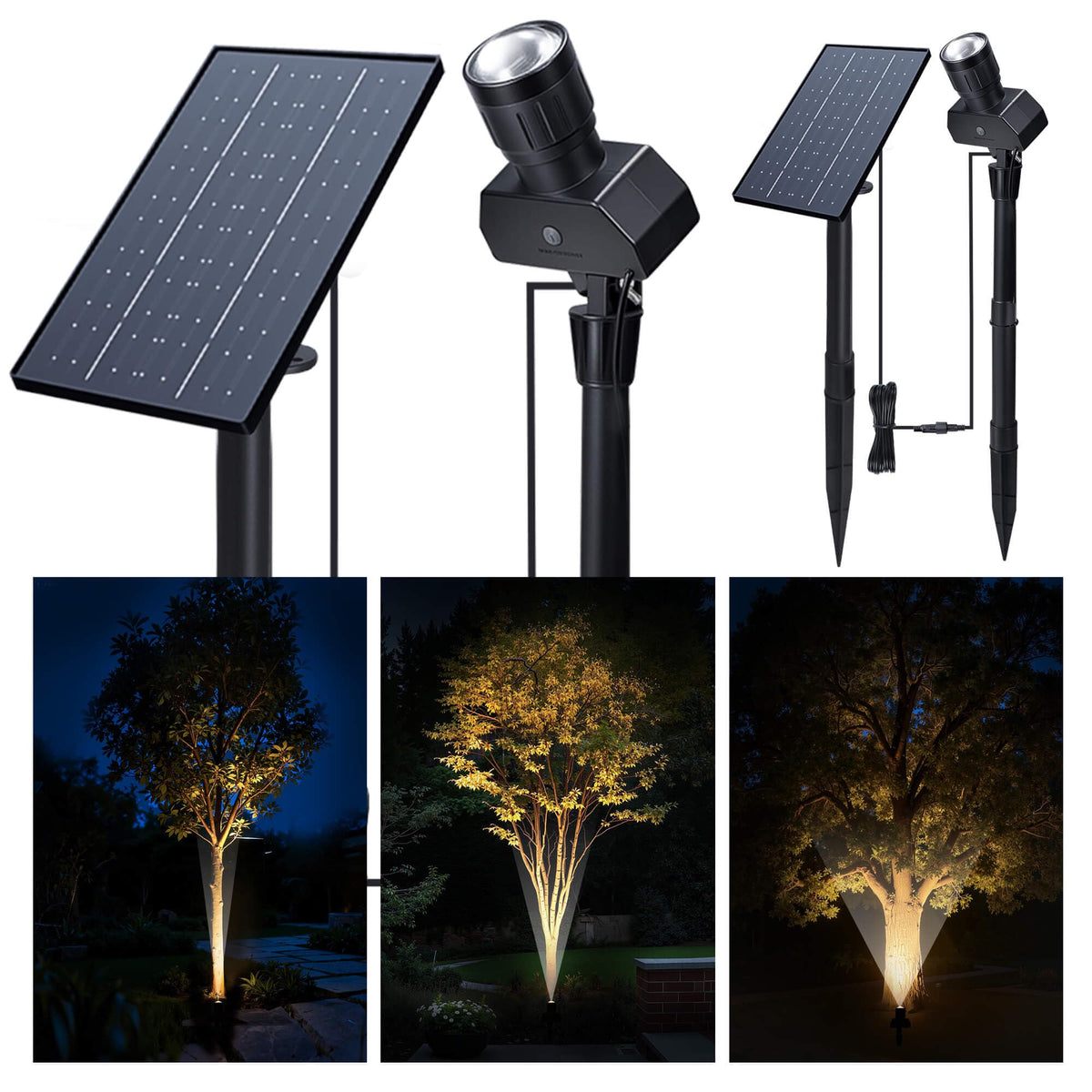 Varmtalys solar spot light with adjustable beam angle brightens walls and foliage