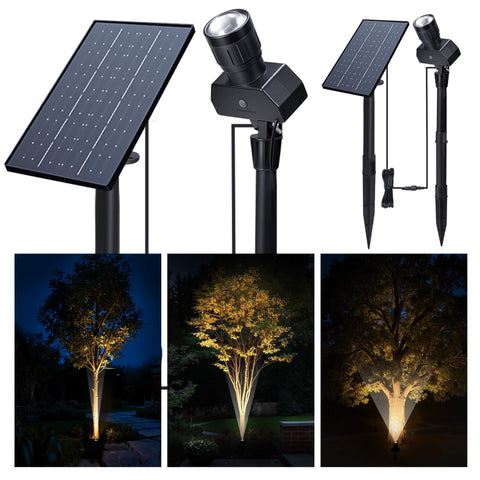 Varmtalys solar spot light with adjustable beam angle brightens walls and foliage