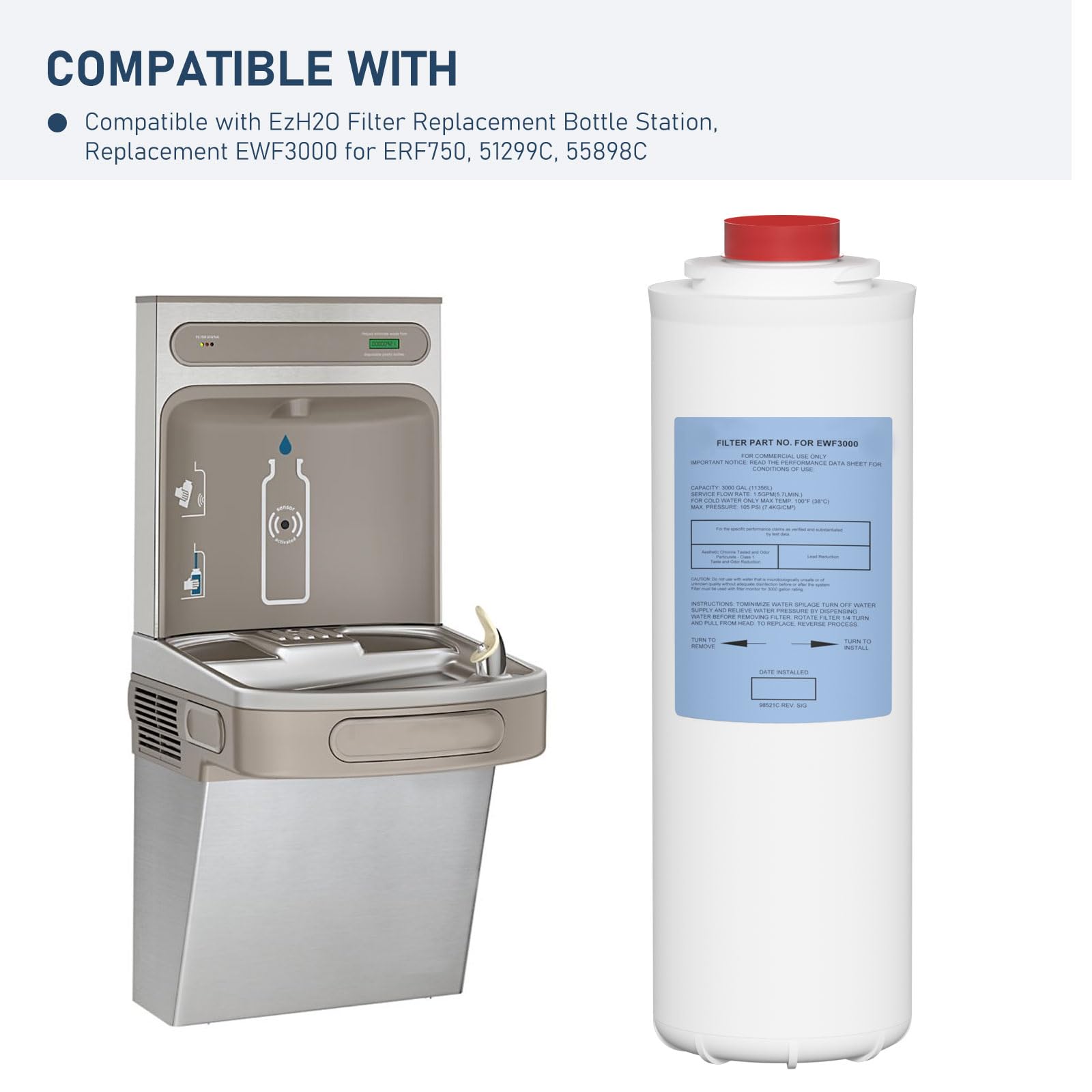 Varycony 51300C filter fits Elkay bottle-filling stations with easy installation.