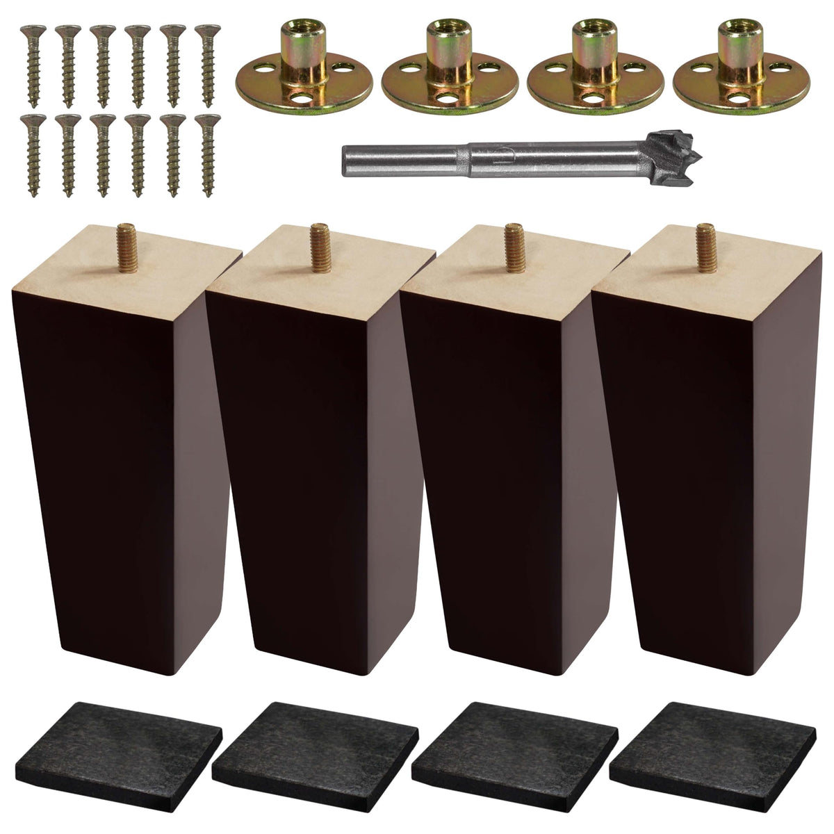 VASGOR wood legs set with drill bit included for quick, secure sofa upgrades.