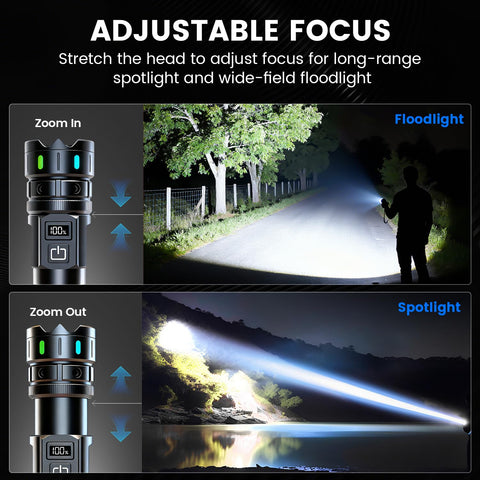 VASTFIRE flashlight with fluorescent side strips for enhanced night visibility.