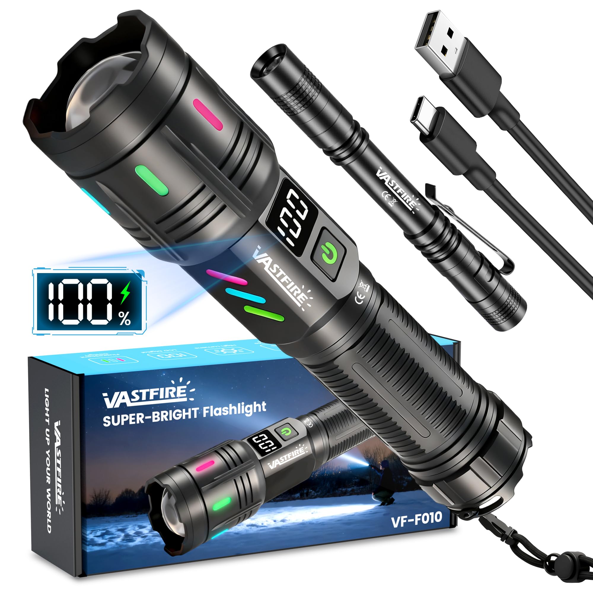 VASTFIRE long-range flashlight reaches 5000 ft for outdoor exploration.