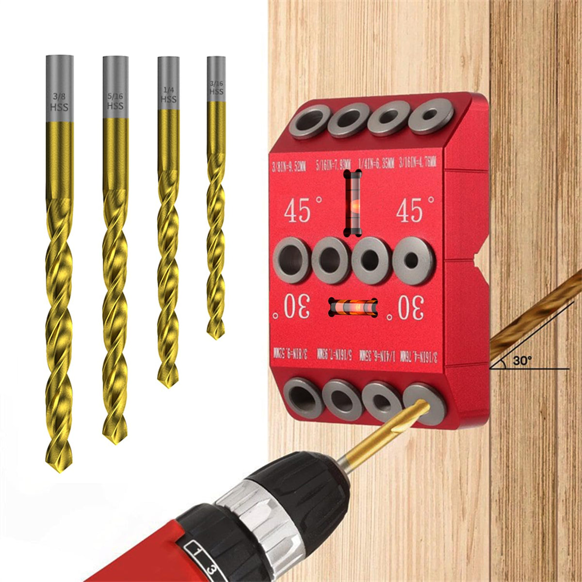 VASTHOME 30-45-90 drill guide jig delivers precise straight-hole guidance for wood projects