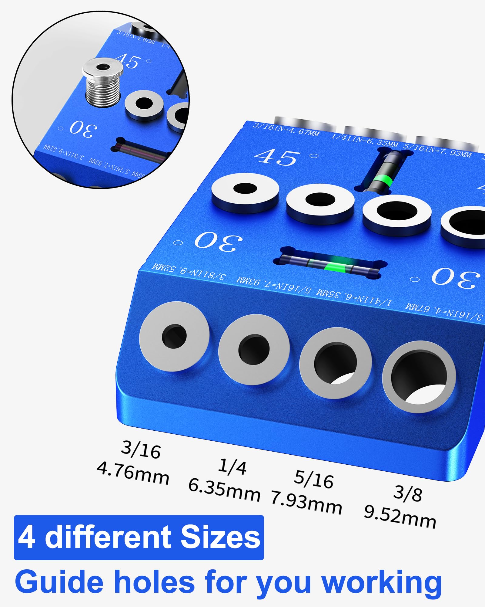 VASTHOME drill guide set to 30-degree angle for clean angled holes.