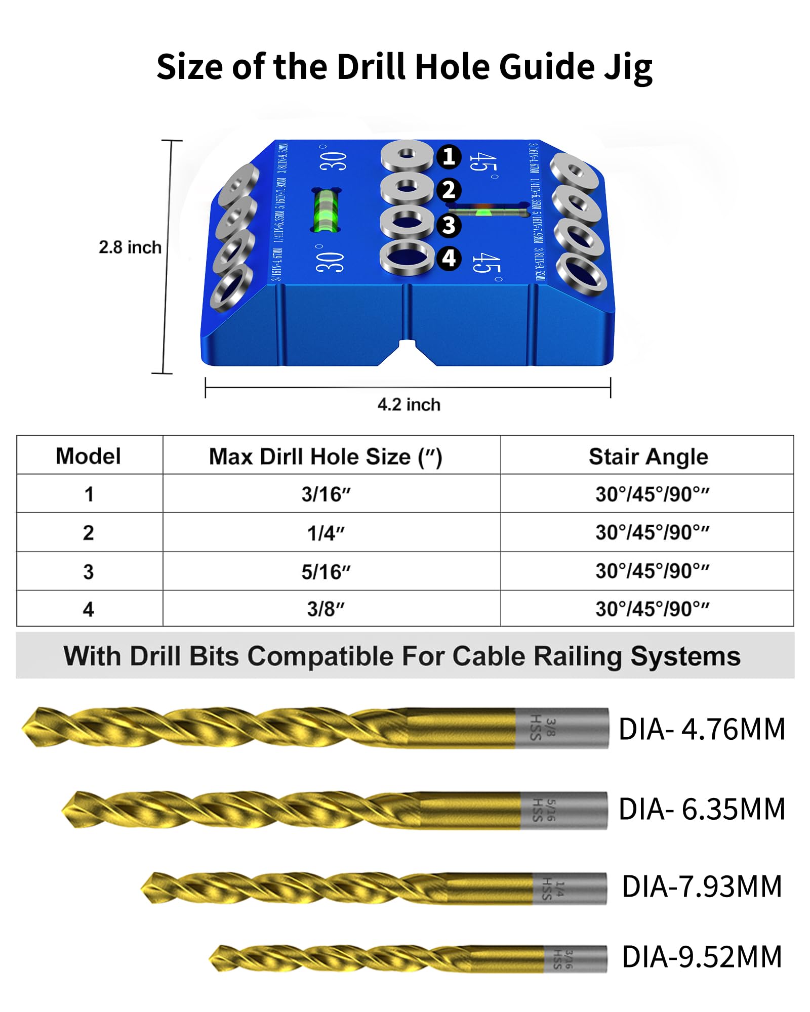 VASTHOME drill guide displaying 45-degree angle for joints and rails.