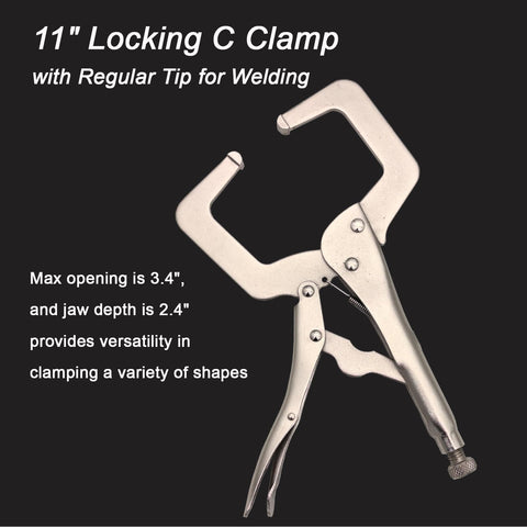VASTOOLS welding clamp with wide-opening jaws keeps workpieces secure.