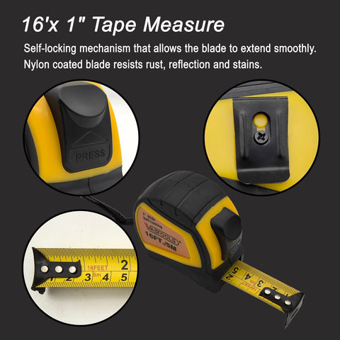 VASTOOLS 16 ft tape measure with lock for quick, accurate readings on site.