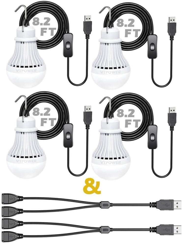 VASTPOWER USB LED camping lanterns in a 4-pack setup for bright outdoor visibility.