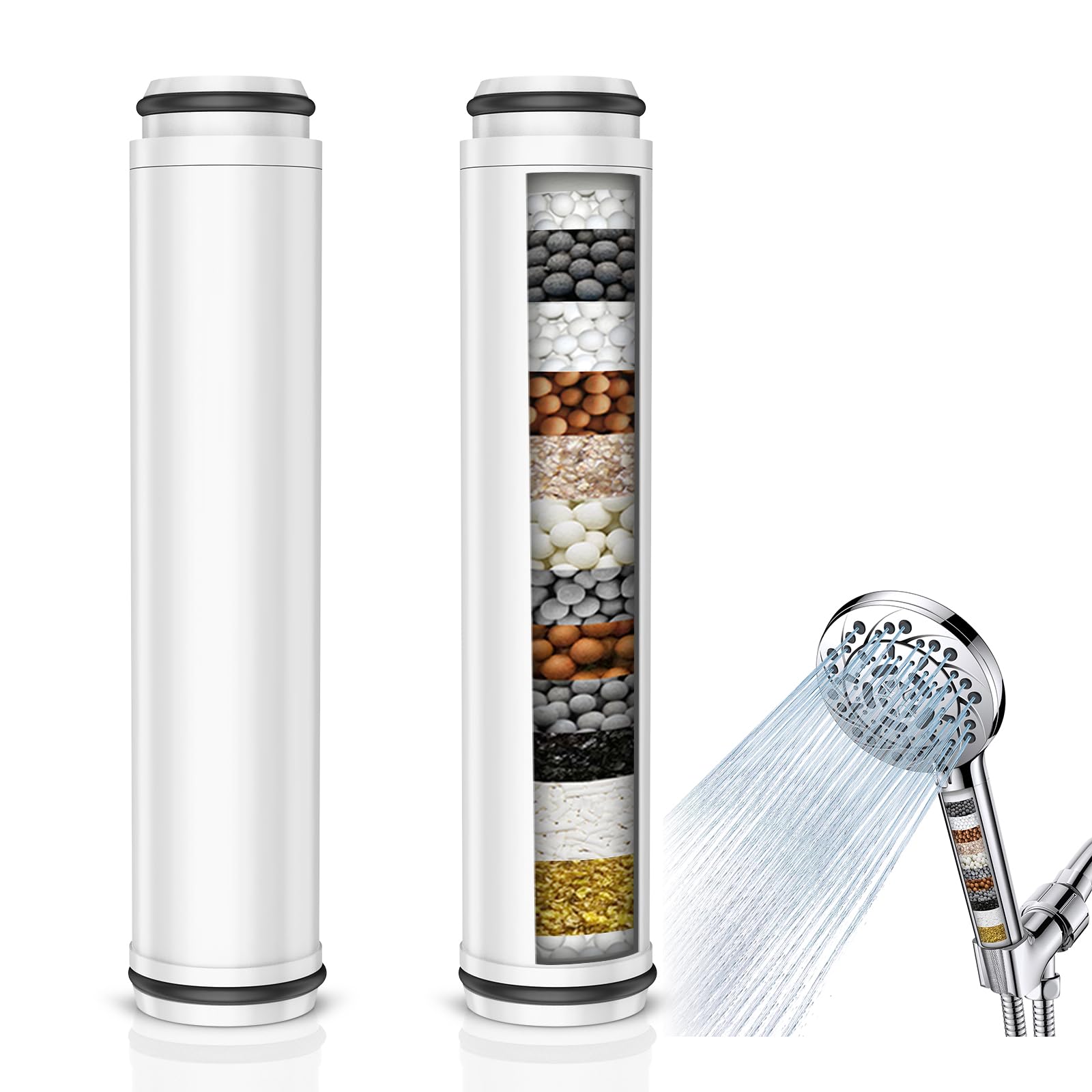 Vatex filter cartridge 2-pack removes chlorine for a fresher shower.