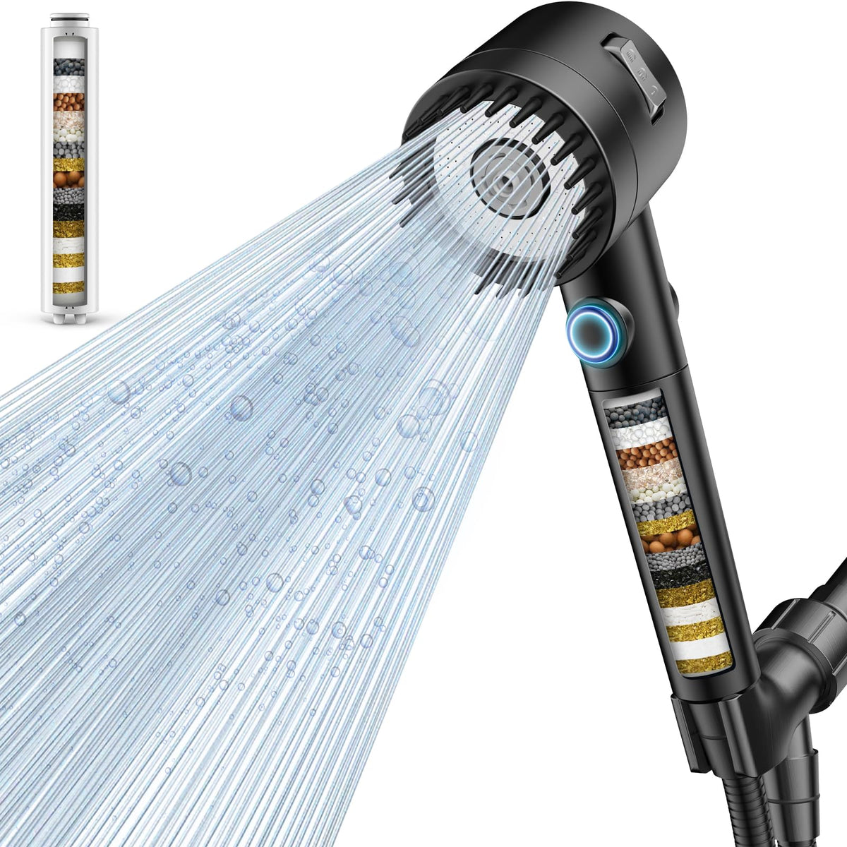 Vatex filtered shower head with five spray modes for a customizable shower