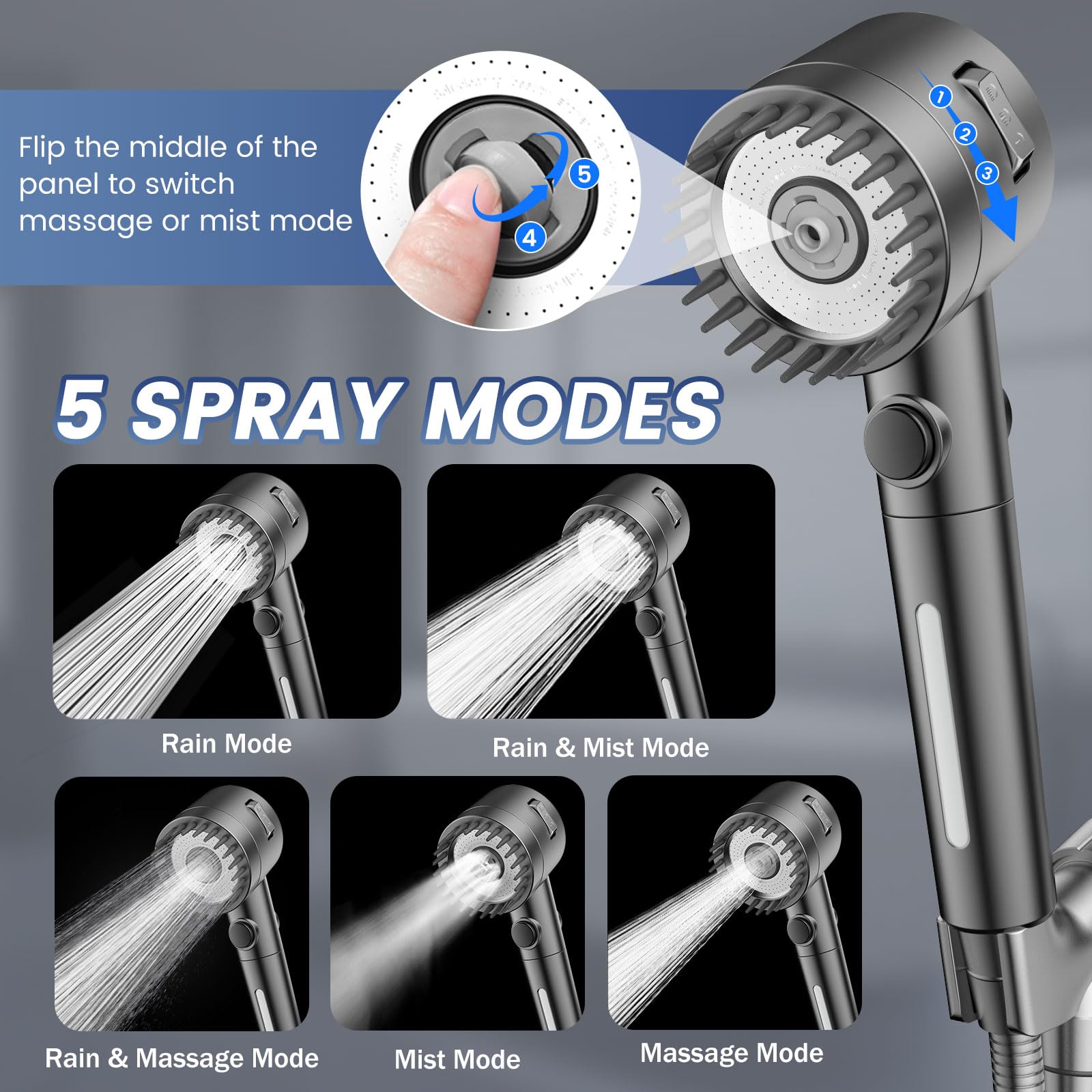 Vatex ON/OFF pause button on the shower head for one-handed control