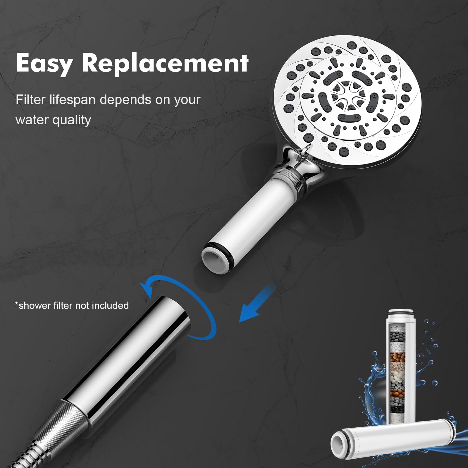 Vatex purified-water shower yields a softer rinse and smoother skin.