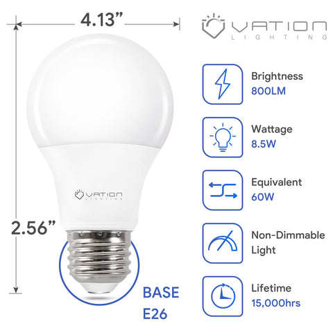 VATION LIGHTING A19 12-pack pack-shot highlighting convenient home replacement.