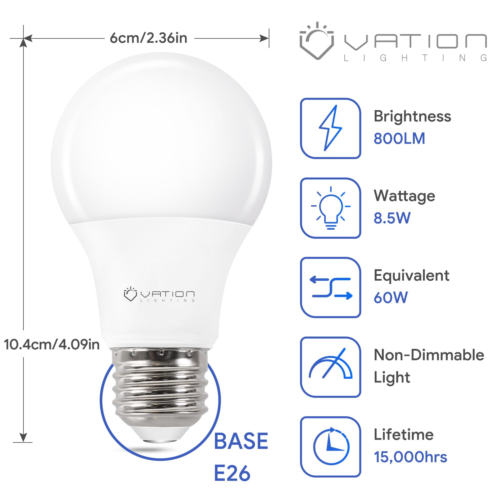 VATION LIGHTING A19 frosted LED bulb provides soft, flicker-free illumination