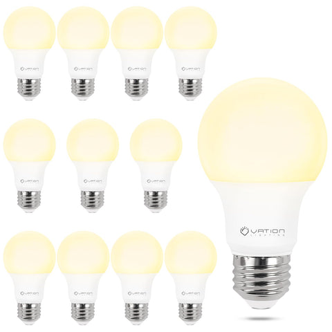 VATION LIGHTING dimmable A19 bulb 12-pack in 3000K warm white for flexible lighting.
