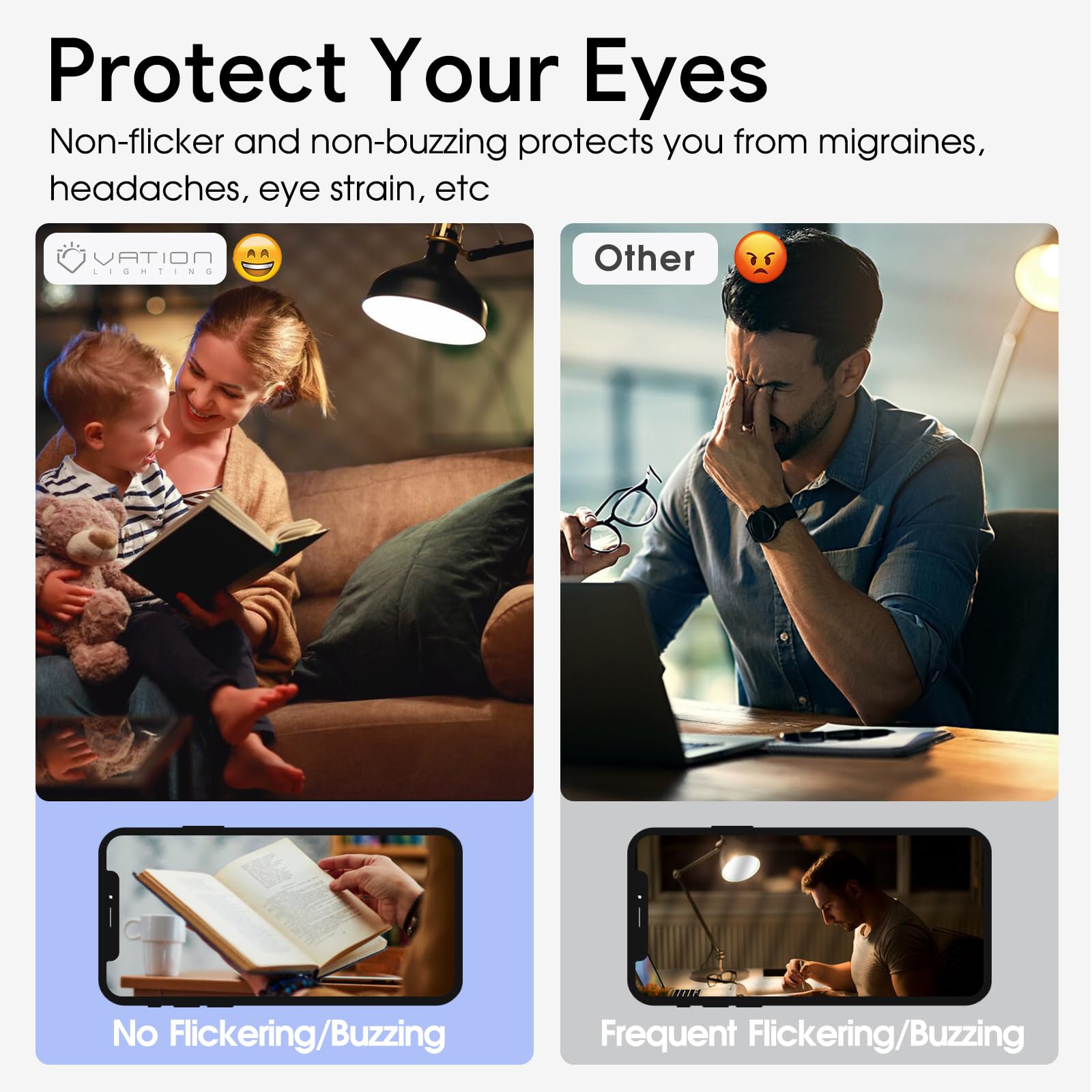 VATION LIGHTING eye-care flicker-free bulb for comfortable daily use.