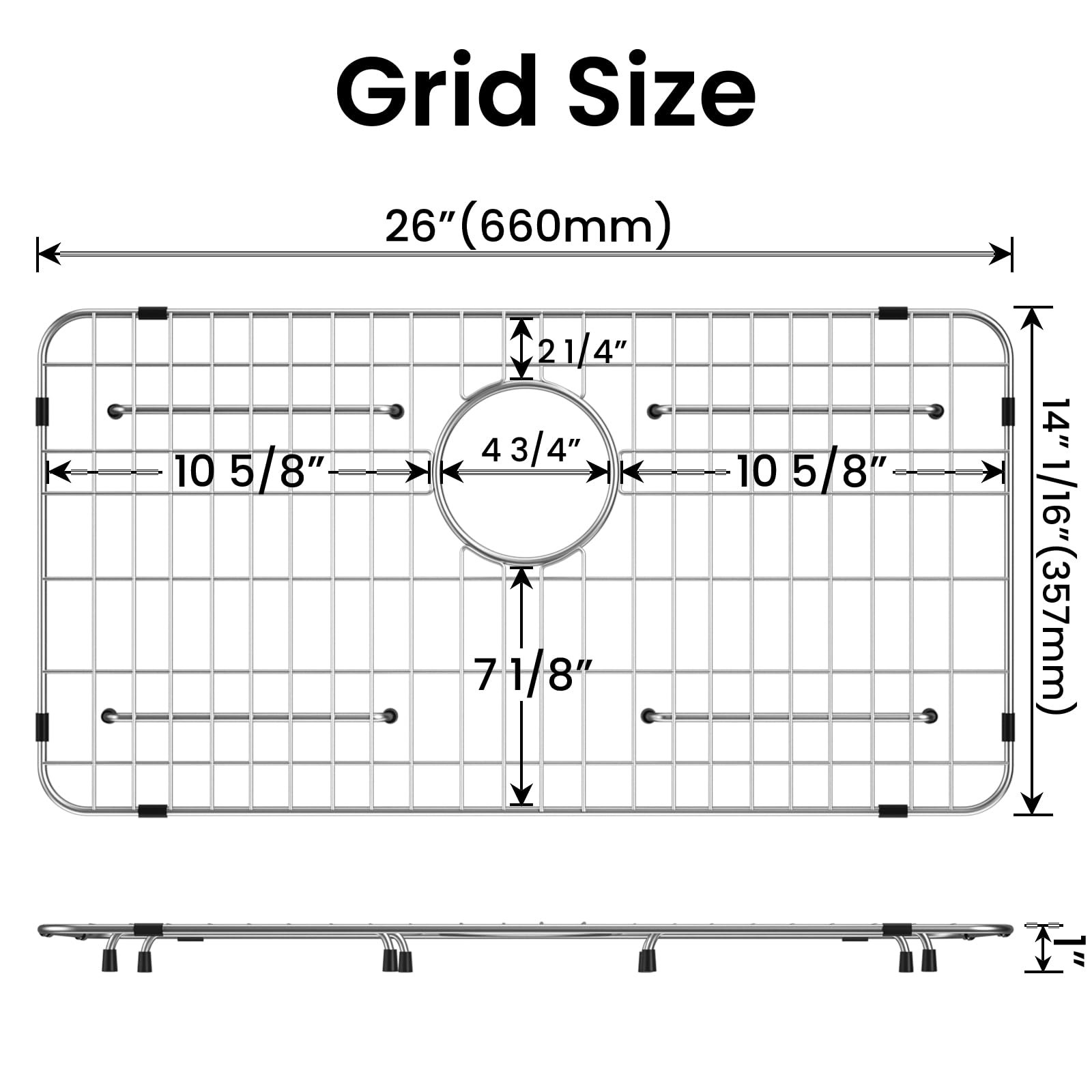 Vaucatu Sink Grid rear view emphasizes rear drain efficiency and easy water flow