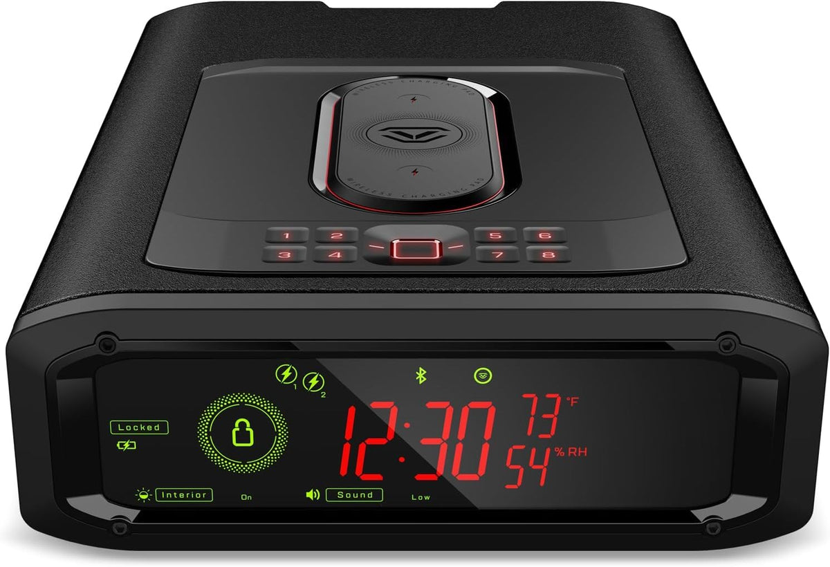 VAULTEK DS5i front view with LED display and dual wireless chargers for convenient daily use.