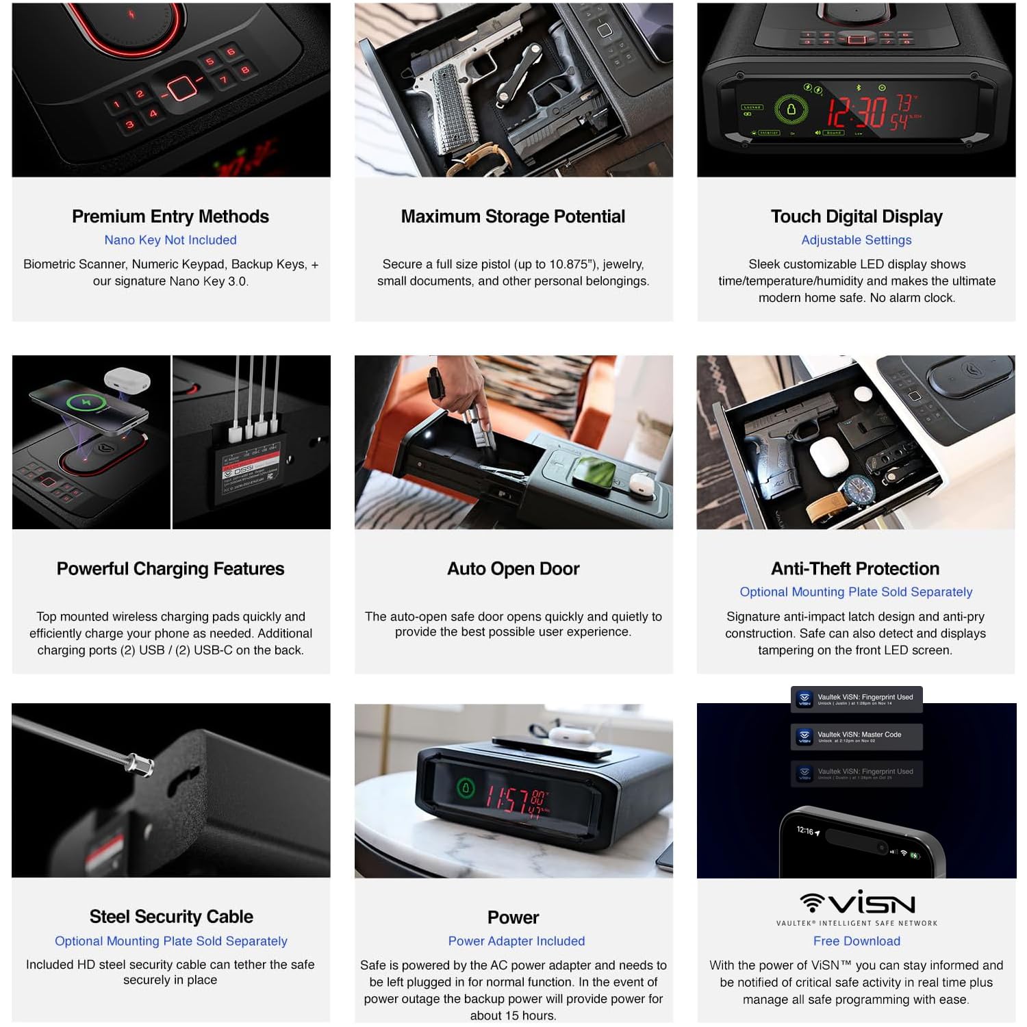 VAULTEK DS5i WiFi panel showing ViSN connectivity for remote monitoring.
