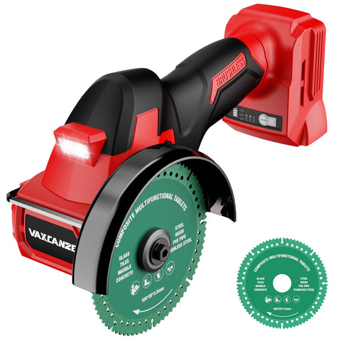 VAXCANZE cordless cut off tool front view for precise metal and wood cuts.