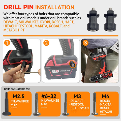 VAYAGARDEN drill holster package includes bolts, pins, and wrench for quick setup.