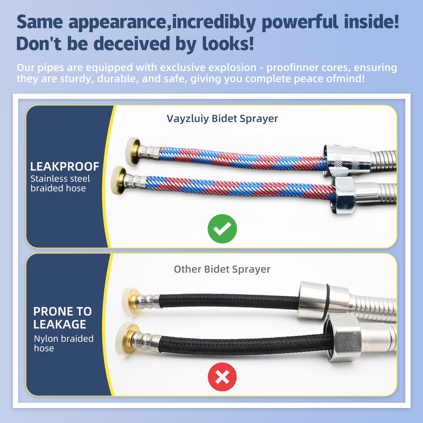 Vayzluiy leak-proof stainless braided hose for secure connections