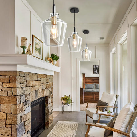 Vaziden black-gold finish pendant detail in farmhouse style