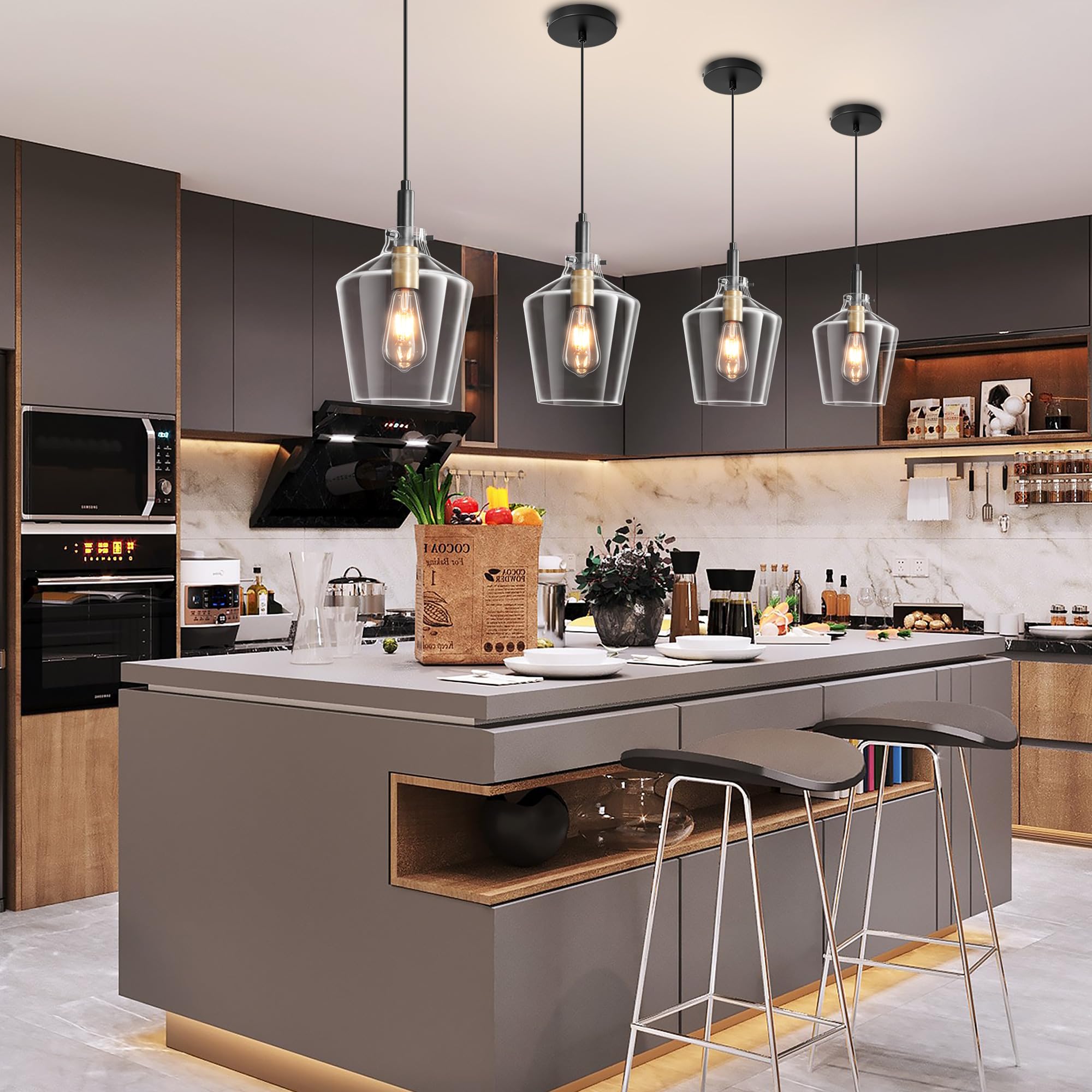 Vaziden black and gold pendant shade adds farmhouse elegance with clear glass